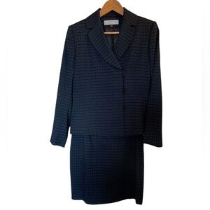 TAHARI ASL Black/Blue Geometric Asymmetric 3-Button Suit Jacket & Skirt - Sz 6P